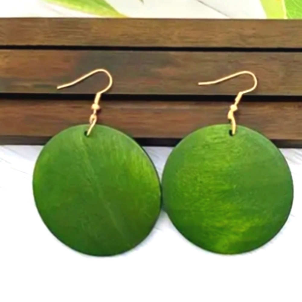 Beautiful vibrant green wooden earrings